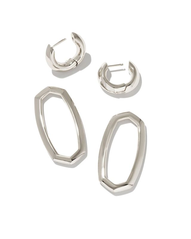 Livy Silver Huggie Earrings in White Crystal