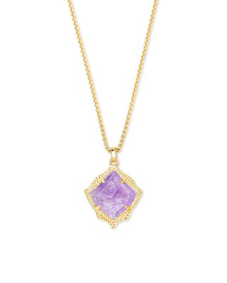 Kacey Gold Long Pendant Necklace in Purple Amethyst