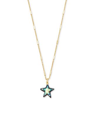 Kendra Scott Carved Jae Star Gold Long Pendant Necklace in Pink Rainbow Calsilica
