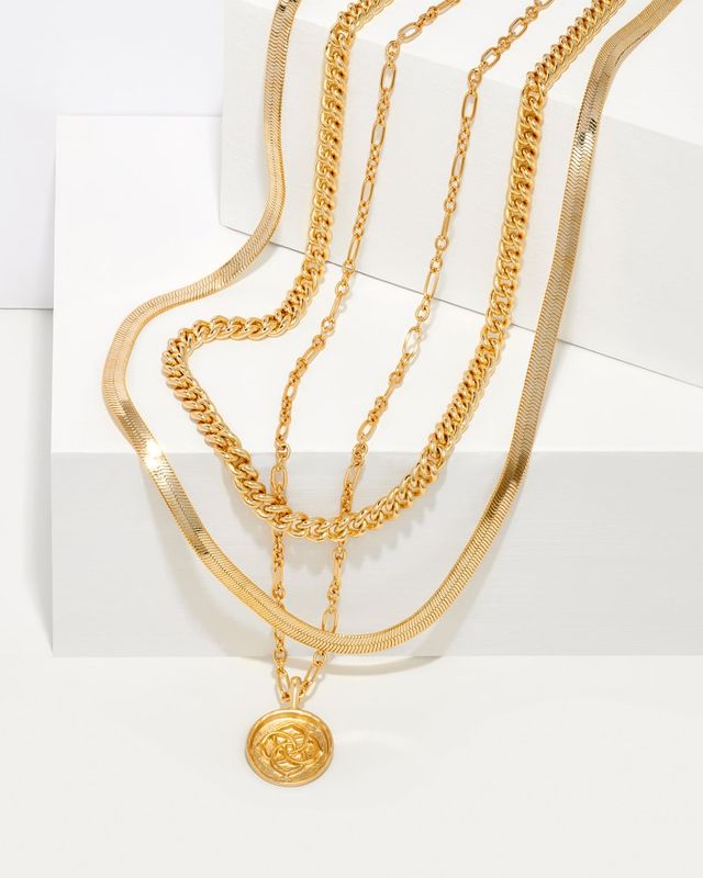 Set of 2 Chain Necklace Layering Set in Gold