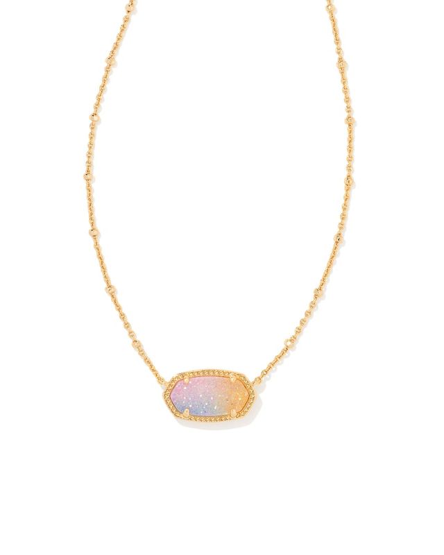 Elisa Gold Pendant Necklace in Pink Drusy, Kendra Scott, Kendra Scott