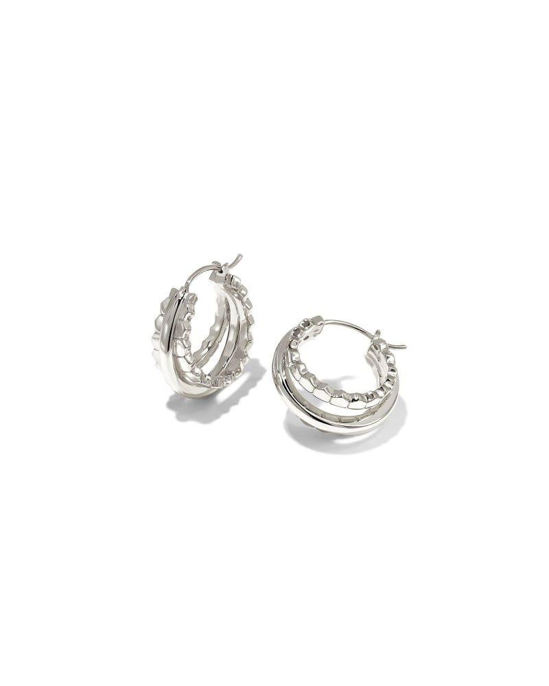 Livy Silver Huggie Earrings in White Crystal