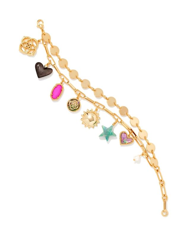 Barbie™ x Kendra Scott Gold Charm Bracelet in Pink Mix