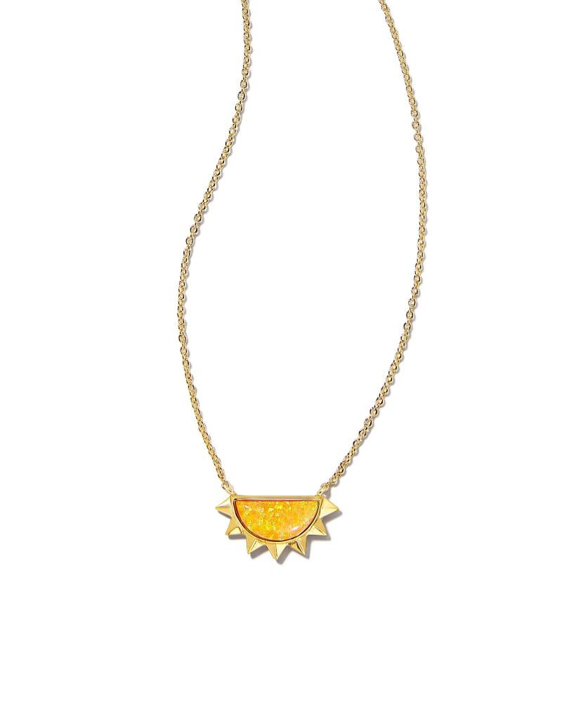 Cross Gold Pendant Necklace in White Kyocera Opal