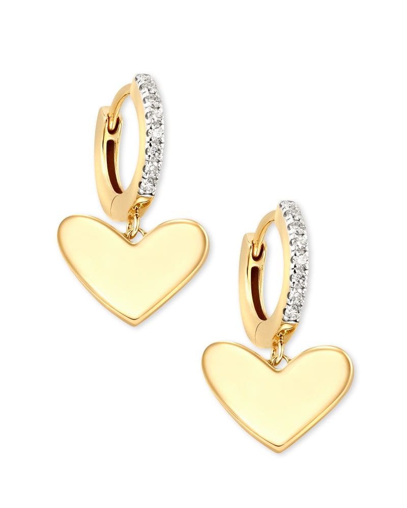 Open Heart Shape Hoop Earrings, 14K Yellow Gold