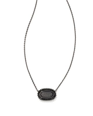 Baguette Elisa Gunmetal Pendant Necklace in Black Drusy