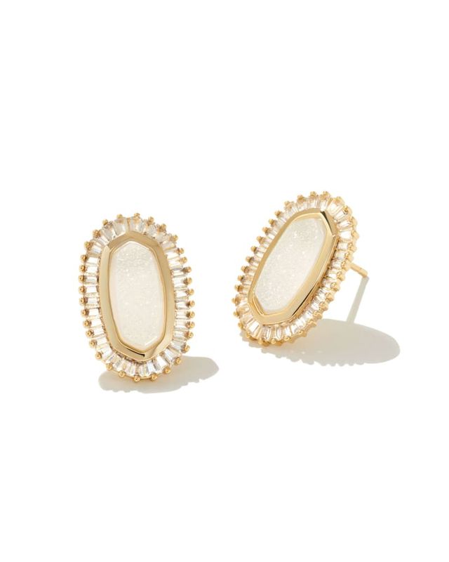 Emilie Gold Stud Earrings in Iridescent Drusy