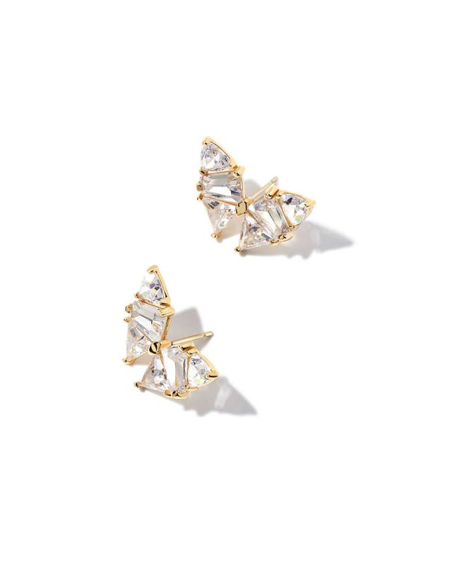 Grayson Gold Stud Earrings in White Crystal