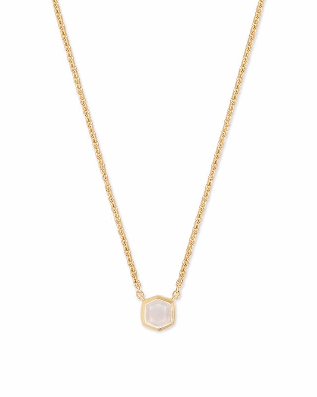 Kendra Scott Carved Jae Star Gold Long Pendant Necklace in Pink Rainbow Calsilica