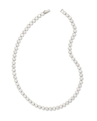 Carmen Bright Silver Tennis Necklace in White Crystal