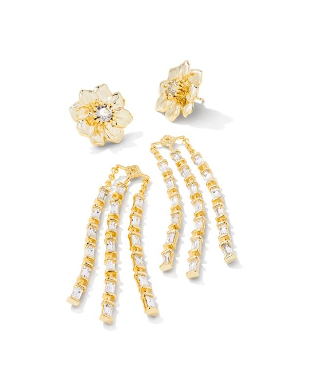 Juliette Gold Drop Earrings in White Crystal