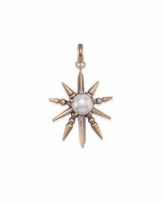 Sunburst with Pearl Charm in Vintage Gold