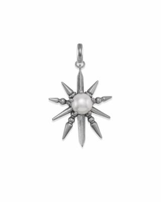 Sunburst with Pearl Charm in Vintage Silver