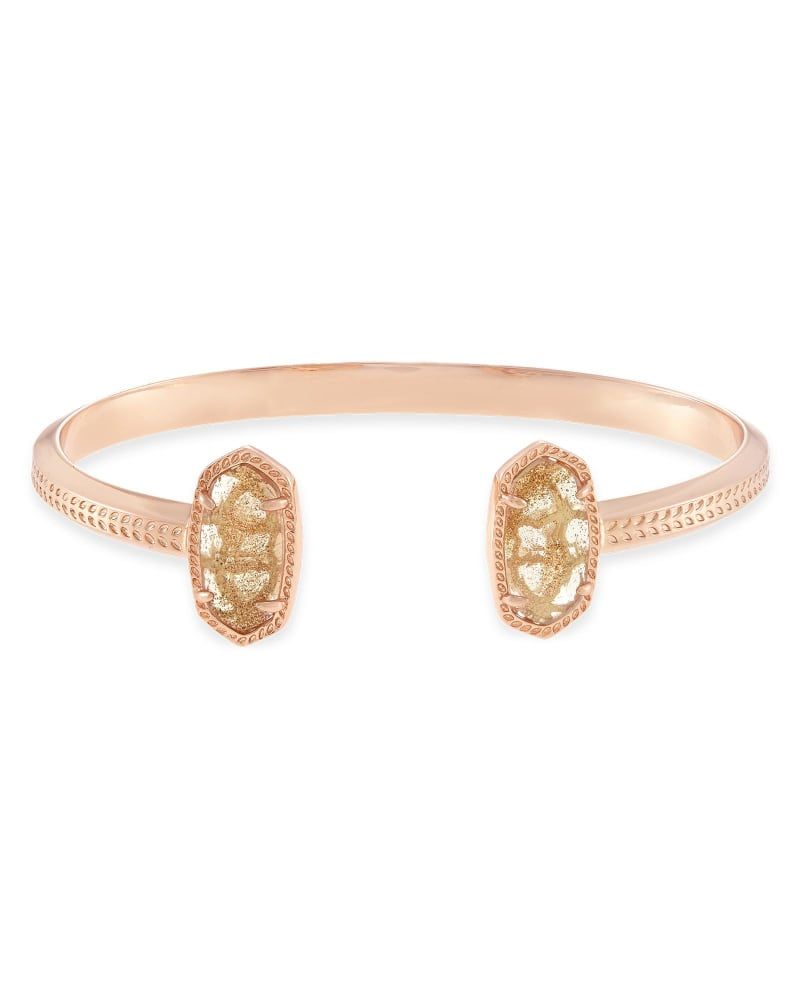 Elton Gold Cuff Bracelet in Rose Quartz