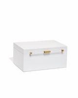 Large Antique Brass Jewelry Box in White Lacquer