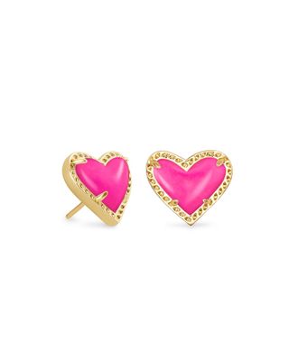 Mini Love Song Stud Earrings [Red gems/Pink gold] - DALLAR