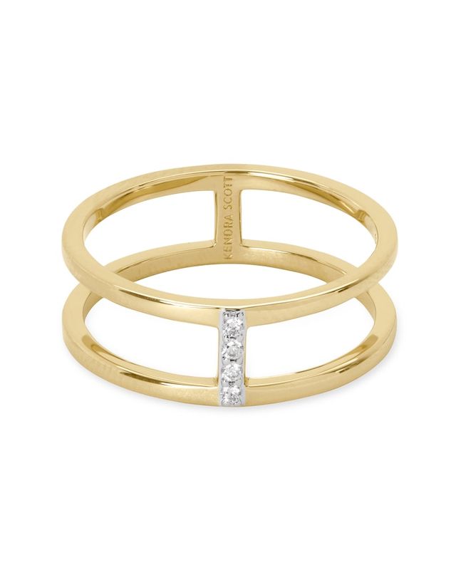 Cross 14k Yellow Gold Band Ring in White Diamond | Kendra Scott