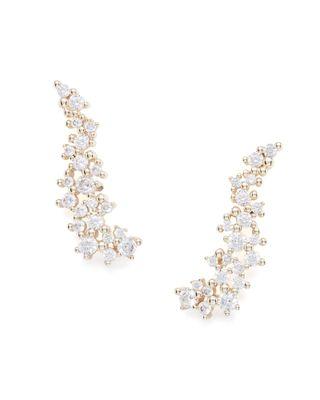 Petunia Gold Ear Climber Earrings in White Crystal