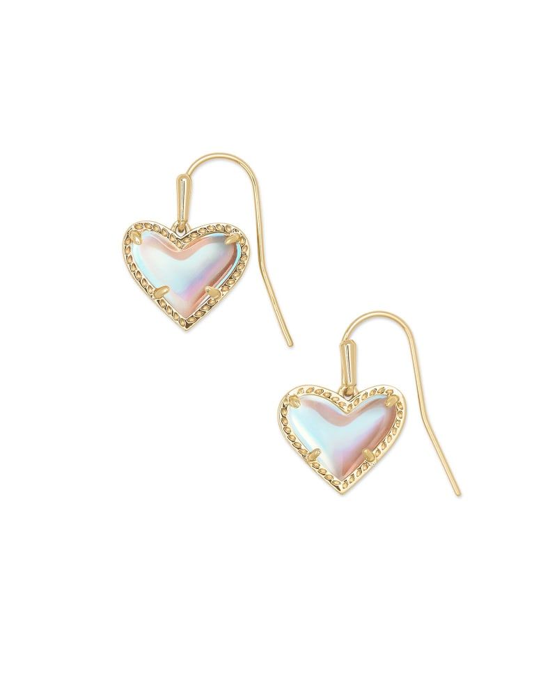 Ari Heart Gold Stud Earrings in Iridescent Drusy
