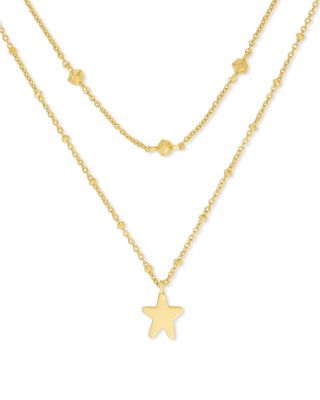Kendra Scott Carved Jae Star Gold Long Pendant Necklace in Pink Rainbow Calsilica
