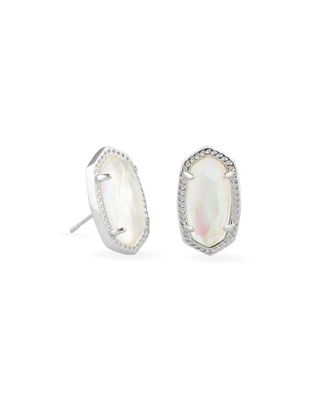 Baguette Ellie Silver Stud Earrings in Platinum Drusy