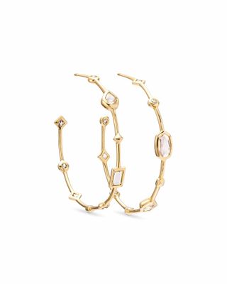 Mei 14k Yellow Gold Hoop Earrings in Neutral Gemstone Mix