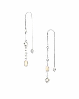 Yves 14k White Gold Threader Earrings in Neutral Gemstone Mix 