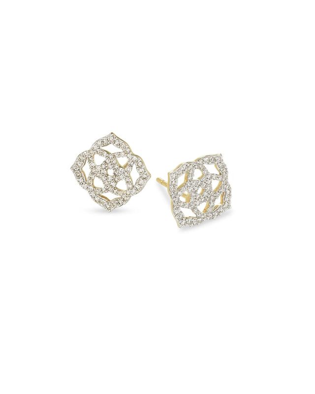 Davie 18k Gold Vermeil Pave Stud Earrings in White Diamond