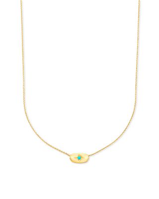 Fern 14k Yellow Gold Pendant Necklace in Genuine Turquoise