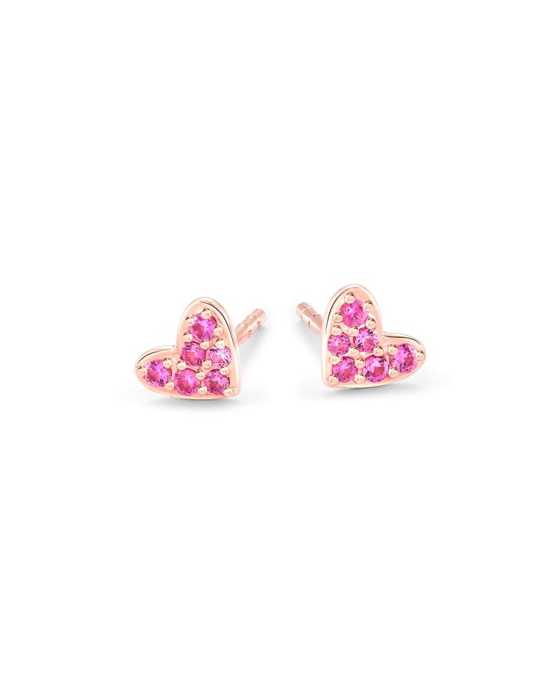 Ari Heart Rose Gold Stud Earrings in Light Pink Drusy