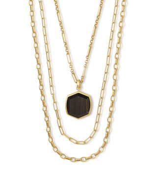 Tessa Gold Multi Strand Necklace in Black Obsidian