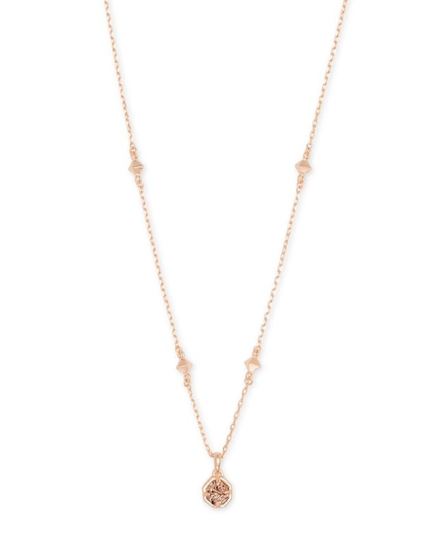 Elisa Rose Gold Pendant Necklace in Rose Gold Drusy