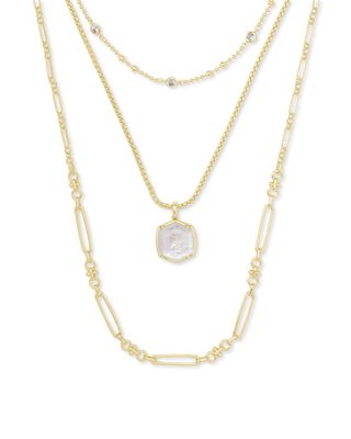 Davis Gold Triple Strand Necklace in Ivory Mother Of Pearl