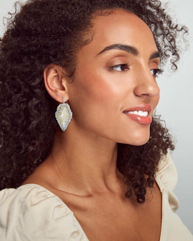 Kendra Scott Tessa Small Stud Earrings in Iridescent Abalone,  Rhodium-Plated | REEDS Jewelers