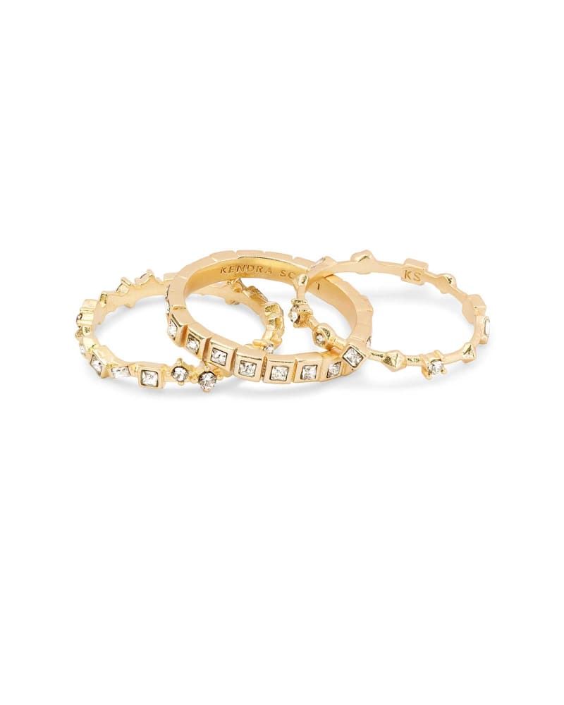 Livy Gold Rings Set of 3 in White Crystal