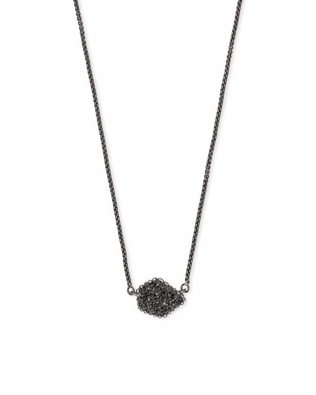 Kendra Scott Davie Gunmetal Pendant Necklace in Black Drusy