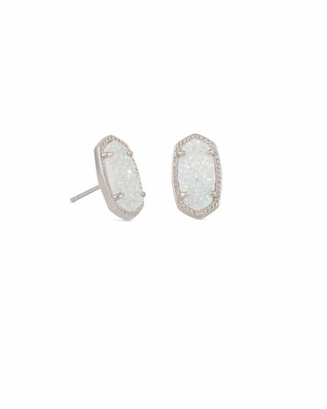 Baguette Ellie Silver Stud Earrings in Platinum Drusy