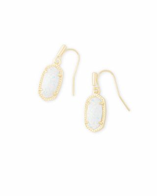 Lee Gold Drop Earrings in White Kyocera Opal