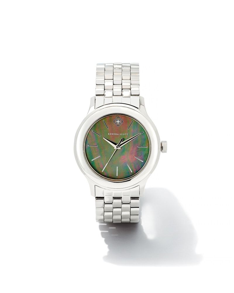 Alex Silver Stainless Steel 35mm Watch in Black Mother-of-Pearl
