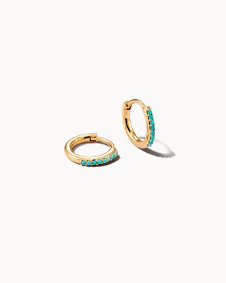 Mila 14k Yellow Gold Huggie Earrings in Turquoise
