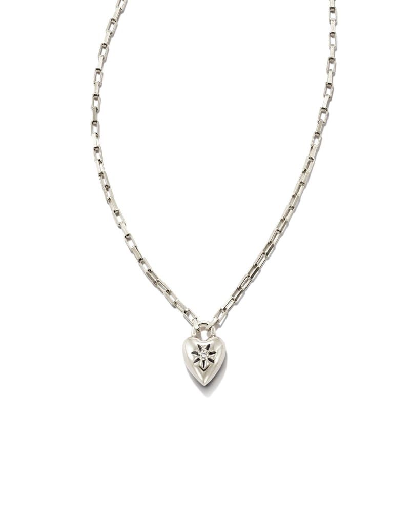 JUMBO HEART LOCK PENDANT NECKLACE SILVER