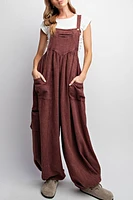 Mineral Washed Overall Wide Legged Jumpsuit Dried Plum LAST ONE!