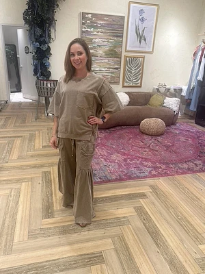 Mineral Washed Terry Knit Matching  Set - Lounge Mocha