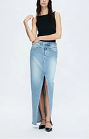 Lauren Mid Rise Slit Maxi Denim Skirt