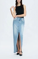 Lauren Mid Rise Slit Maxi Denim Skirt