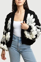 Chunky Knit Cardigan With Bubble Sleeves & Cropped by SAACHI