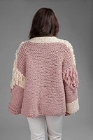 Chunky Bubble Sleeve Cardigan - Two Tone Fringe Sweater by SAACHI