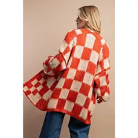 Checkered Sweater Cardigan: Rust / Cream