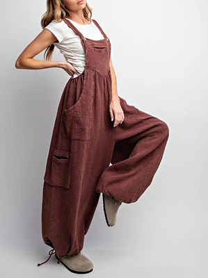 Mineral Washed Overall Wide Legged Jumpsuit Dried Plum LAST ONE!