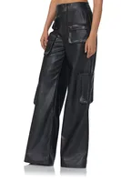 Maxwell Black Faux Leather Pants, Wide Leg Cargo Pants - ONLY 2 LEFT!